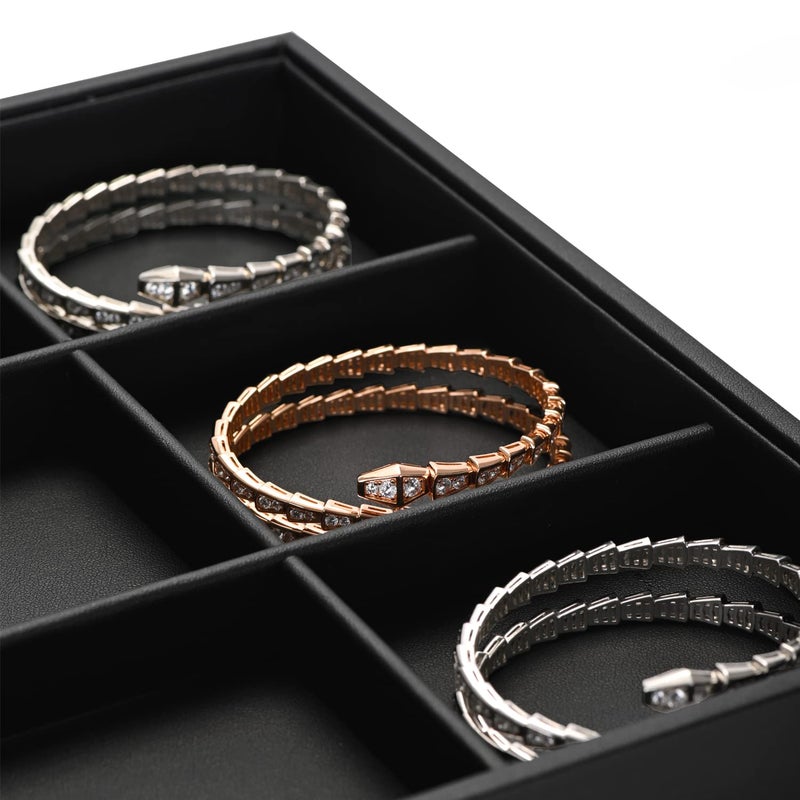 Oirlv Black Leather Jewelry Display Tray 12 Grid Jewelry Drawer Organizer Bracelet Bangle Organizer Independent Storage - Image 2